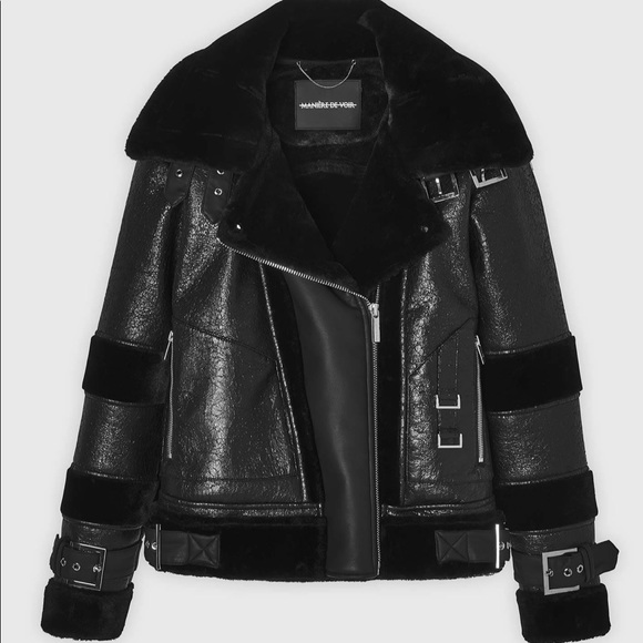 Plush Vegan-Leather Aviator Fall Jacket in Black - Picture 4 of 8
